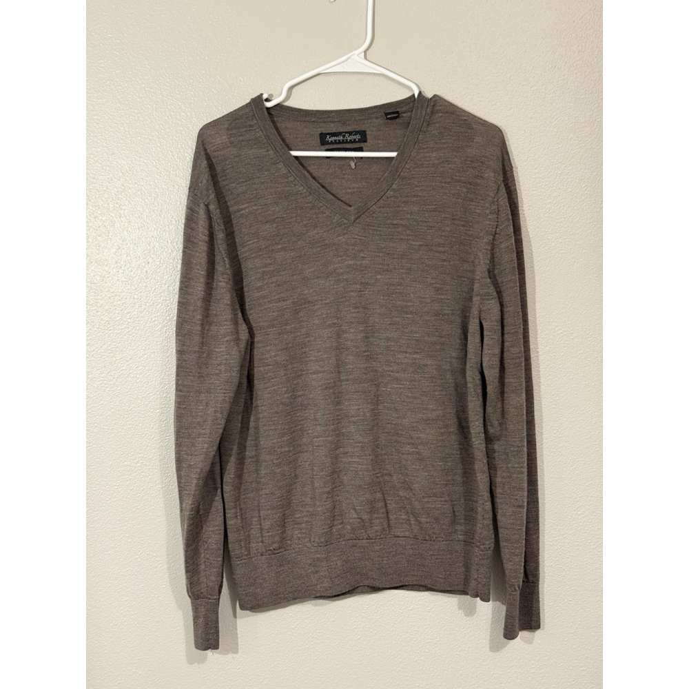 Kenneth Roberts Men’s Sweater V Neck Gray 100% Wool Slim Fit Size L Workwear